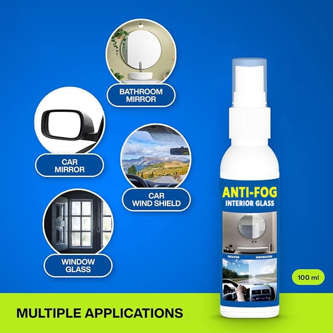 Anti Fog Spray for Car Wind Shiled Glass, Car Side Mirror and Bathroom Mirror - 100ML (Pack of 2)